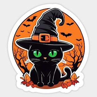 Black cat familiar for halloween Sticker